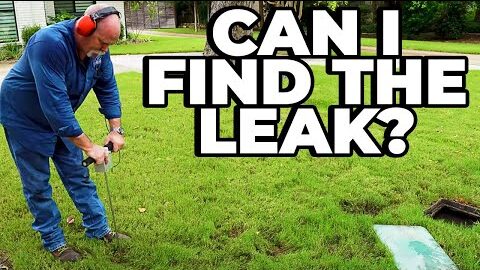 Plumber investigating a flooded water meter box to locate a hidden underground water leak using professional leak detection equipment